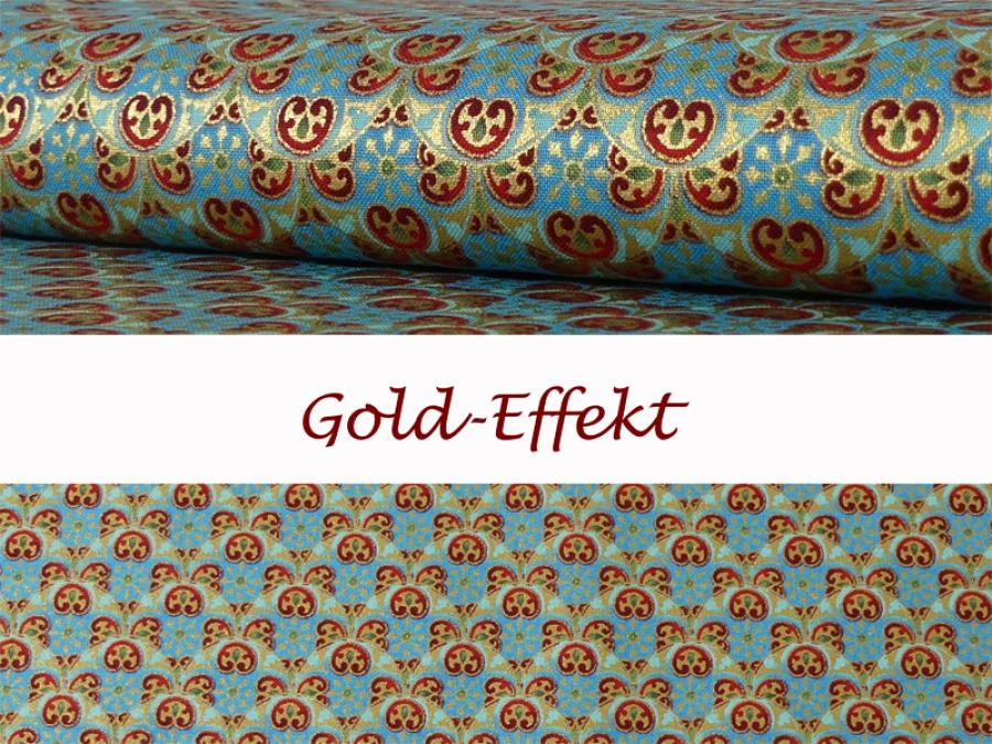 Patchwork Stoff Peaceful Holiday türkis mit goldenen Effekten